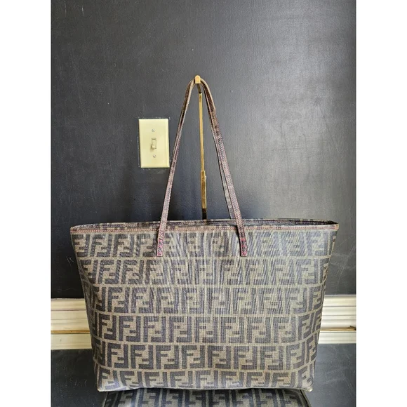 Fendi Zucca Coated Canvas Spalmati Roll Shopper Tote Brown - Picture 8 of 15